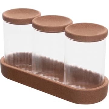 Suporte 3 Potes de Vidro Lyor 500ml Tampa Rolha Porta Mantimentos Decorativo — Lyor