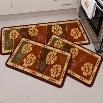 Kit Tapete para Cozinha 3 Peças Passadeira Antiderrapante Emborrachada Carpete Floral — Casa Scarpa