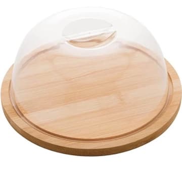 Queijeira Redonda de Bambu com Tampa de Acrílico Porta Bolo 18x18x8cm Lyor — Lyor