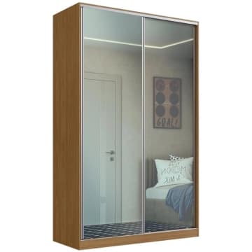 Guarda Roupa Solteiro 147x59,8x235cm Espelho 2 Portas de Correr Freijó Natural RC2004 Emovell — Emovell