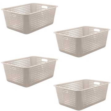 Kit 4 Caixas Organizadoras 40l Maxi Bege Cesto Plástico com Alça Lateral Multiuso Organizador Ou — Ou