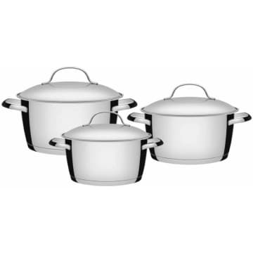 Jogo de Panelas Tramontina Allegra em Aço Inox com Fundo Triplo e Tampas de Inox 3 Peças — Tramontina