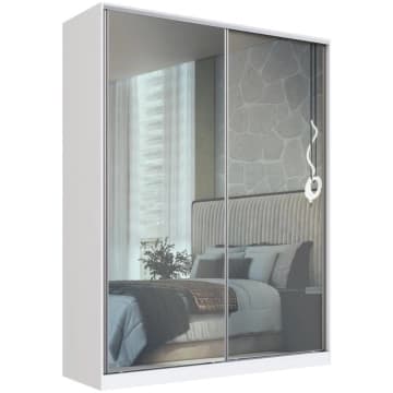 Guarda Roupa Solteiro Branco Espelho 2 Portas de Correr 183x59,8x235cm Emovell — Emovell