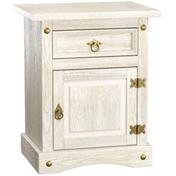 Mesa de Cabeceira em Madeira Branco Rústico 1 Gaveta 1 Porta Marin Brasil — Marin Brasil