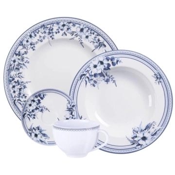 Aparelho de Jantar em Porcelana Decorada 24 Peças Tramontina Azzura 6 pessoas Mesa Posta — Tramontina