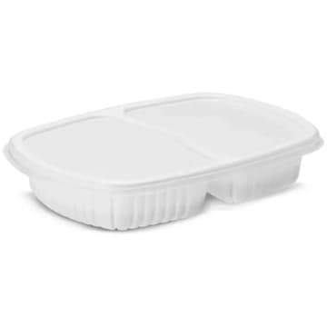 100un Bandeja Refeição com 2 Divisórias 1150ml G322 Branca Freezer Microondas Galvanotek — Galvanotek