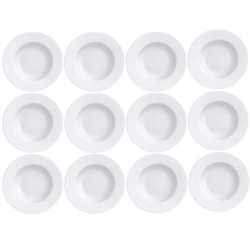 Kit 12 Pratos Rasos de Porcelana Branca 28cm Maria Augusta Jogo de Jantar Tramontina — Tramontina
