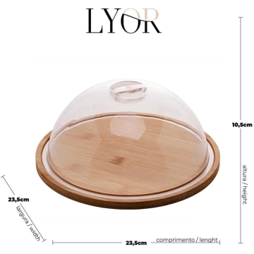 Kit Migalheira Queijeira Porta Frios Bambu com Tampa Acrílica Mesa Posta Café — Lyor