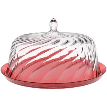 Porta Bolo Torta com Cúpula 25cm Vermelho Transparente Glassy Crippa Boleira Doces Petiscos — Crippa