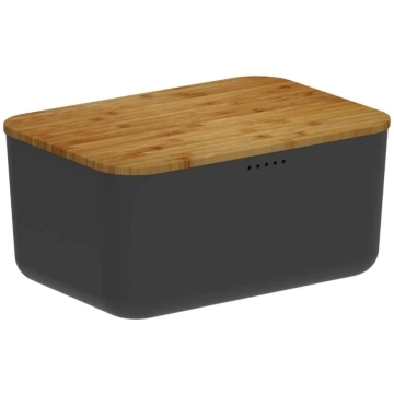 Porta Pães com Tampa Migalheira Bambu 33cm Cesto Preto Organizador Bolos Biscoitos Ou — Ou