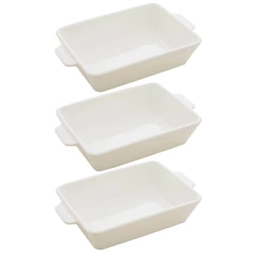 Kit 3 Travessas de Porcelana Branca 23,5x15cm Refratários com Alças 750ml Línea Lyor — Lyor