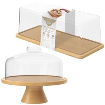 Kit Porta Pão E Boleira Pedestal Bambu Com Tampa Coza Brisa — Coza