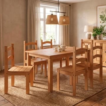 Conjunto Sala de Jantar Mesa 140x74cm com 6 Cadeiras Madeira Amêndoa Marin — Marin Brasil