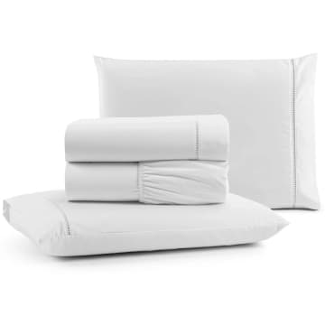 Jogo Cama Lençol Bali Casal Padrão Percal 180 Fios 100% Algodão Ponto Palito 4 Peças - Branco — Casa Scarpa