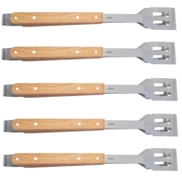 Kit 5 Pegadores de Churrasco Inox 40cm Restaurante Churrascaria Grelha Cabo Madeira — Brinox