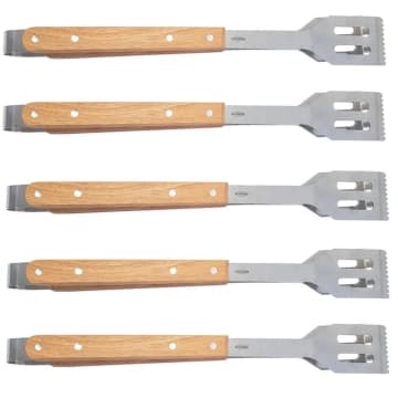 Kit 5 Pegadores de Churrasco Inox 40cm Restaurante Churrascaria Grelha Cabo Madeira — Brinox