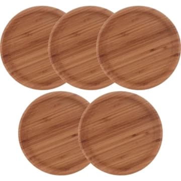 5 Pratos Redondos Bambu 20cm Bandejas Servir Decorar Multiuso Round Lyor — Lyor