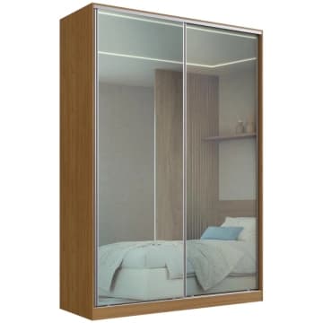 Guarda Roupa Solteiro Espelho 2 Portas de Correr Freijó Natural 165x59,8x235cm RC2002 Emovell — Emovell