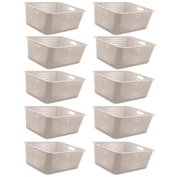 Kit 10 Caixas Organizadoras 40l com Alça Lateral Multiuso Maxi Bege Cesto Plástico Organizador Ou — Ou