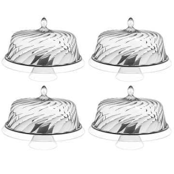 4 Porta Bolo Boleira com Cúpula 30cm Transparente Glassy Crippa Doces Petiscos — Crippa