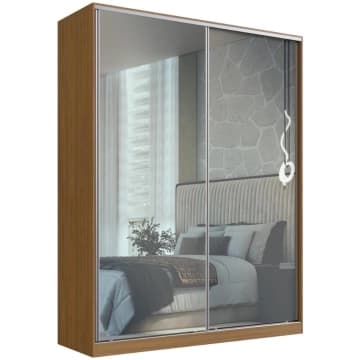 Guarda Roupa Solteiro Espelho 2 Portas de Correr Freijó Natural 183x59,8x235cm Emovell — Emovell