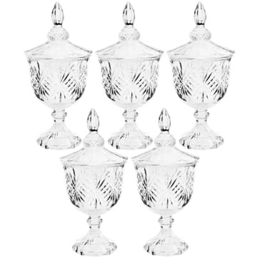 5 Bombonieres de Vidro Cristal Potiches Pedestal Lyor Dublin 400ml Baleiros Decorativos — Lyor