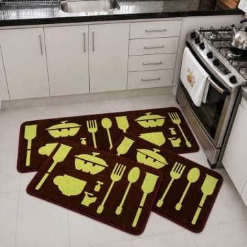 Kit Tapete para Cozinha 3 Peças Passadeira Antiderrapante Emborrachada Carpete Utensílios — Casa Scarpa