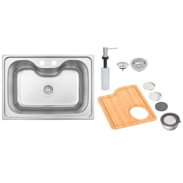Cuba de Sobrepor Tramontina Morgana 60 FX Aço Inox com Dosador de Sabão Tábua e Bowl Ralador — Tramontina