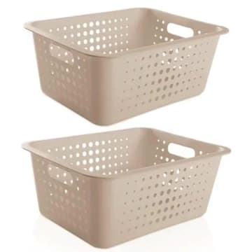 Kit 02 Caixas Organizadoras 40 Litros Cestos Organizadores em Plástico OU Bege — Ou