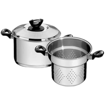 Jogo Cozi-Pasta Tramontina Solar Baquelite Aço Inox Fundo Triplo 2 Peças 20 cm — Tramontina