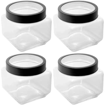 Kit 4 Potes 800ml Gastro Lyor Vidro Tampa Metal Preta Porta — Lyor