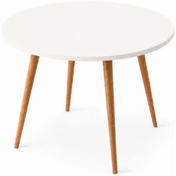 Mesa Jantar Sofia Redonda 80cm Branco Plus 18mm Pés de Madeira Natural Marin — Marin Brasil