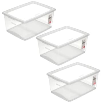 3 Caixas Plásticas Cesto Organizador com Tampa 30L Brinquedos Closet Incolor — Ordene