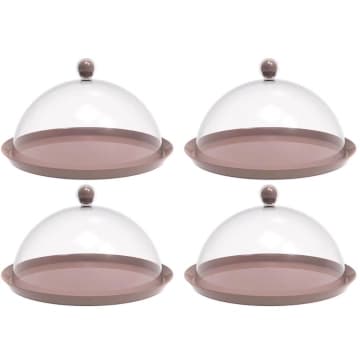 4 Porta Bolo Torta 30cm Bubble com Cúpula Amêndoa Crippa Boleira Doces Petiscos — Crippa