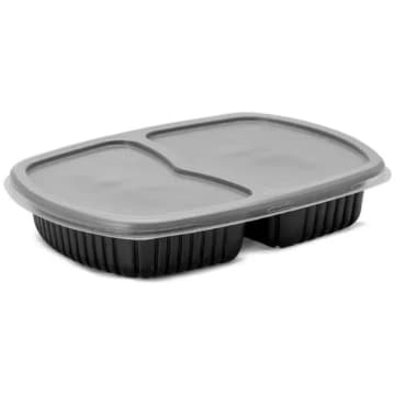100un Bandeja Refeição com 2 Divisórias 1150ml G322 Preta Freezer Microondas Galvanotek — Galvanotek