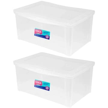 2 Caixas Organizadoras Plásticas 65L Tampa com Trava Empilháveis Transparentes Radical Color — Ordene