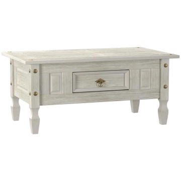 Mesa de Centro com Gaveta em Madeira 100x60x45 cm Pátina Branca Elliottiis — Elliottiis