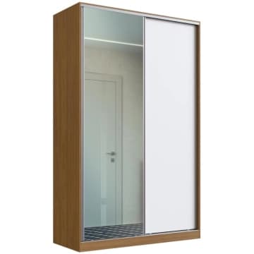 Guarda Roupa Solteiro 1 Espelho 2 Portas 3 Gavetas Freijó Natural Branco 147x59,8x235cm RC 2004 Emovell — Emovell