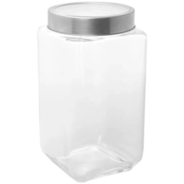 Pote de Vidro Tampa Metal Lyor Gastro 1,7L Prata Porta Mantimentos Retangular — Lyor