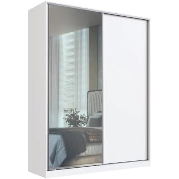 Guarda Roupa Solteiro Espelho 2 Portas 3 Gavetas Branco 183x59,8x235cm RC 2003 Emovell — Emovell