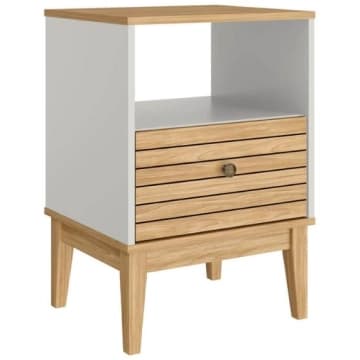 Mesa de Cabeceira com 1 Nicho e 1 Gaveta MDP Mel Off White MB 1041 Movelbento — Movelbento
