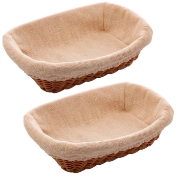 2 Cestos Porta Pão Folhados Plástico Rattan Tecido Lyor 24,5cm Mesa Posta — Lyor
