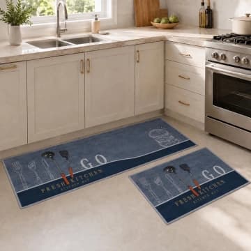 Kit Tapete para Cozinha 2 Peças Passadeira Antiderrapante Emborrachada Carpete Fresh Blue — Casa Scarpa