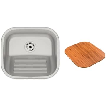 Tanque Tramontina Hera Compact 19 Litros em Aço Inox Acetinado 40x35 cm com Tábua de Madeira — Tramontina