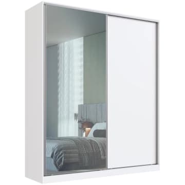 Guarda Roupa Solteiro com Espelho 2 Portas de Correr RC2006 Emovell Branco 200x59,8x235cm — Emovell