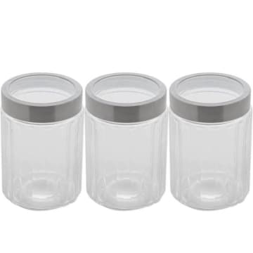 Kit 3 Potes Vidro Borossilicato Lyor 1,2L cada Tampa Prata Sydney Porta Mantimentos Condimentos — Lyor